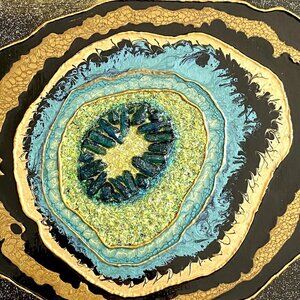 Warm Fuzzy Geode Original Art Mixed Media Faux Geode Signed Painting 9x12in